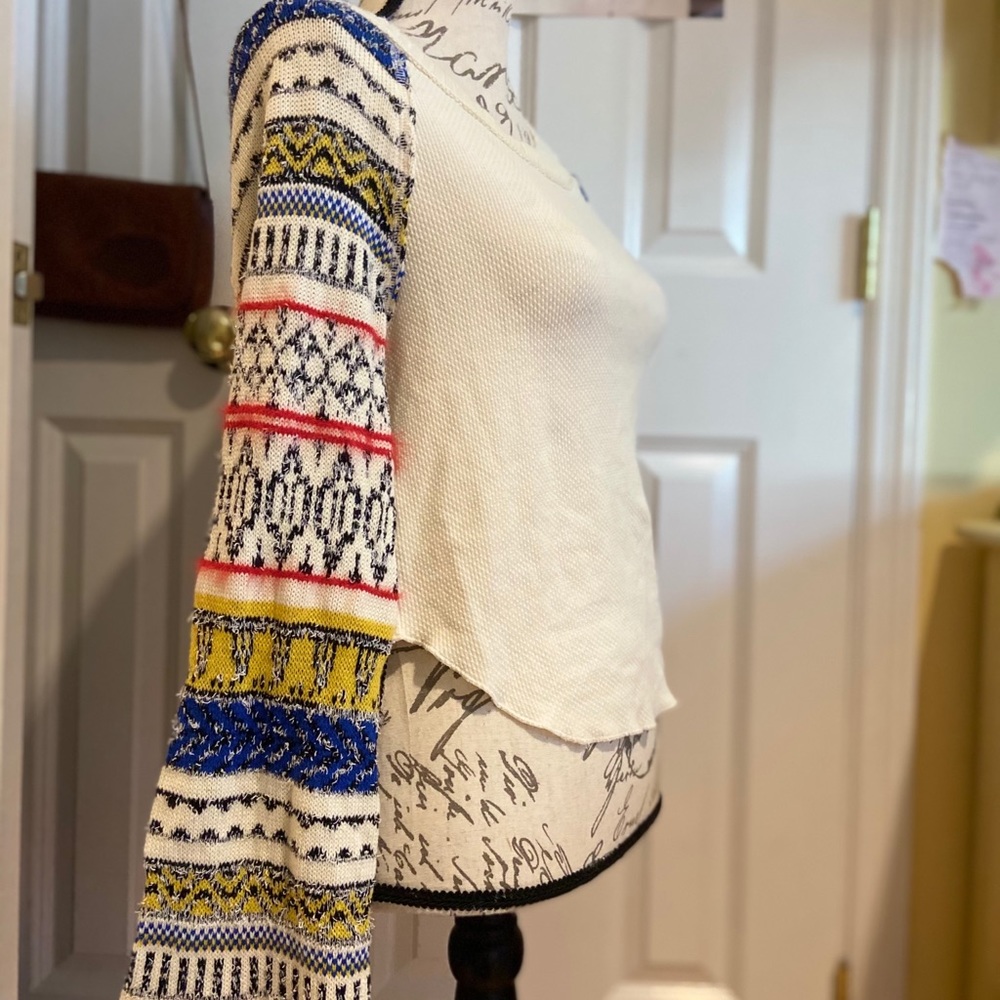 Free People Scoop Neck Pattern Sleeve Sweater